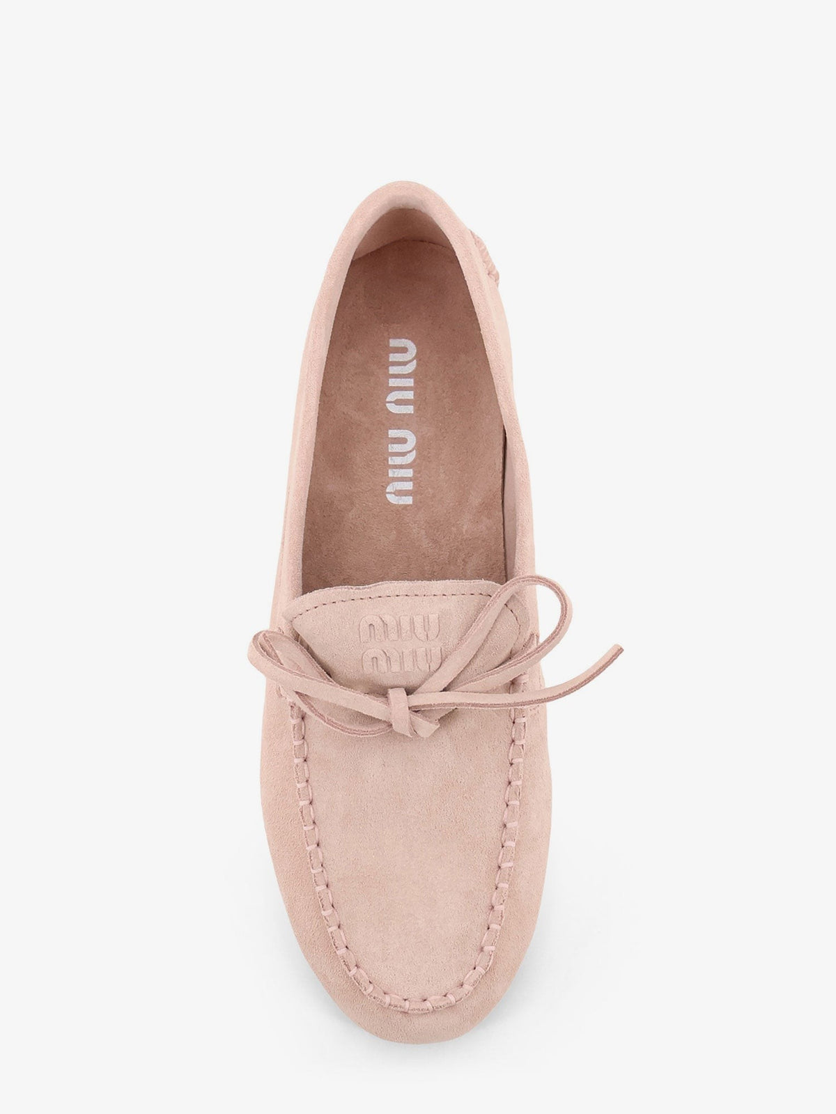 Miu Miu Suede Deck Loafers in Peach